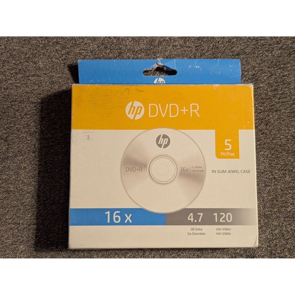 HP DVD+R 16X 4.7GB 120 Min Recordable Discs 5-Pack In Slim Jewel Cases